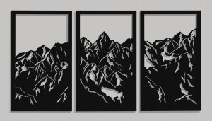 DEKORACYJNY PANEL AŻUROWY, GÓRY, DEKORACJA ŚCIENNA 3D, ORNAMENT, 80 x 150 cm, CZARNY 