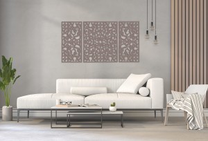 DEKORACYJNY TRYPTYK AŻUROWY, KWIATOWA ORNAMENTYKA, DEKORACJA ŚCIENNA 3D, 80 x 150 cm, BIAŁY