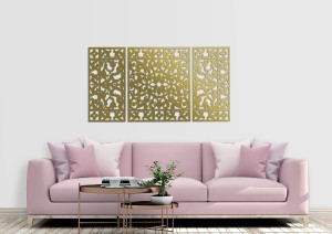 DEKORACYJNY TRYPTYK AŻUROWY, KWIATOWA ORNAMENTYKA, DEKORACJA ŚCIENNA 3D, 80 x 150 cm, BIAŁY