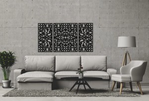 DEKORACYJNY TRYPTYK AŻUROWY, KWIATOWA ORNAMENTYKA, DEKORACJA ŚCIENNA 3D, 80 x 150 cm, BIAŁY