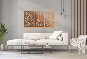 DEKORACYJNY TRYPTYK AŻUROWY, FLORELLE, DEKORACJA ŚCIENNA 3D,  ORNAMENT, 72 x 140 cm, BIAŁY