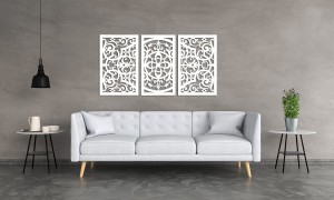 DEKORACYJNY TRYPTYK AŻUROWY, FLORELLE, DEKORACJA ŚCIENNA 3D,  ORNAMENT, 72 x 140 cm, BIAŁY