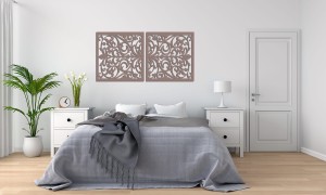 AŻUROWE PANELE DEKORACYJNE, VITTORIA, DYPTYK KWIATOWY, DEKORACJA ŚCIENNA 3D, ORNAMENT,60 x 120 cm, BIAŁY