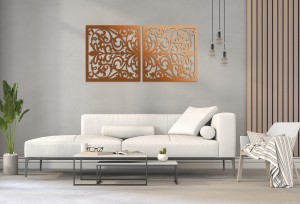 AŻUROWE PANELE DEKORACYJNE, VITTORIA, DYPTYK KWIATOWY, DEKORACJA ŚCIENNA 3D, ORNAMENT,60 x 120 cm, BIAŁY