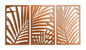 DEKORACYJNY TRYPTYK AŻUROWY, PALMY, DŻUNGLA, TROPIKI, DEKORACJA ŚCIENNA 3D, ORNAMENT, 78 x 140 cm, CZARNY