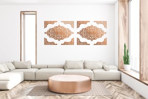 DEKORACYJNE PANELE AŻUROWE, 10 ELEMENTOWA, ARABESKA, DEKORACJA ŚCIENNA 3D, DYPTYK, BIAŁY