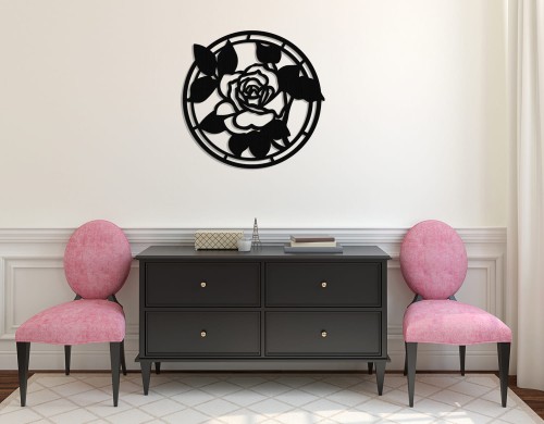 Dekoracyjny panel ażurowy, RÓŻA, DEKORACJA ŚCIENNA 3D,ORNAMENT, 60 cm, CZARNY 