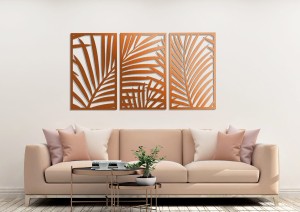 DEKORACYJNY TRYPTYK AŻUROWY, PALMY, DŻUNGLA, TROPIKI, DEKORACJA ŚCIENNA 3D, ORNAMENT, 78 x 140 cm, CZARNY