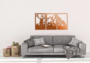 DEKORACYJNY TRYPTYK AŻUROWY,JELEŃ, GÓRY,  DEKORACJA ŚCIENNA 3D, ORNAMENT, 80 x 140 cm, BIAŁY