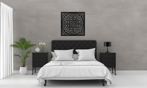 AŻUROWY PANEL DEKORACYJNY, MAROKAŃSKA ROZETA, DEKORACJA ŚCIENNA 3D,ORNAMENT, DYPTYK, CZARNY