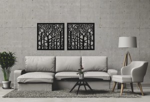 DEKORACYJNY PANEL AŻUROWY, FOREST, DRZEWA, DEKORACJA ŚCIENNA 3D, ORNAMENT, DYPTYK, BIAŁY