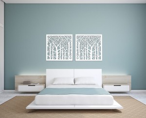 DEKORACYJNY PANEL AŻUROWY, FOREST, DRZEWA, DEKORACJA ŚCIENNA 3D, ORNAMENT, DYPTYK, BIAŁY