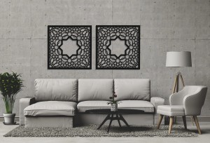 DEKORACYJNY PANEL AŻUROWY, MAROKAŃSKI STYL, ALHAMBRA, DEKORACJA ŚCIENNA 3D, ORNAMENT, DYPTYK, ZŁOTY