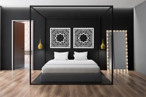 DEKORACYJNY PANEL AŻUROWY, MAROKAŃSKI STYL, ALHAMBRA, DEKORACJA ŚCIENNA 3D, ORNAMENT, DYPTYK, ZŁOTY