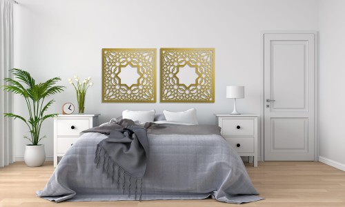 DEKORACYJNY PANEL AŻUROWY, MAROKAŃSKI STYL, ALHAMBRA, DEKORACJA ŚCIENNA 3D, ORNAMENT, DYPTYK, ZŁOTY