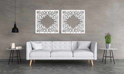 DEKORACYJNY PANEL AŻUROWY, FLOREALI, DEKORACJA ŚCIENNA 3D, ORNAMENT, DYPTYK, BIAŁY