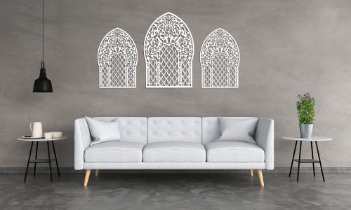 DEKORACYJNY PANEL AŻUROWY, OKNO MAROKAŃSKIE, DEKORACJA ŚCIENNA 3D, ORNAMENT, TRYPTYK, BIAŁY