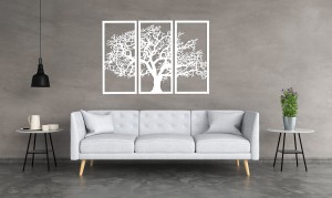 DEKORACYJNY TRYPTYK AŻUROWY, DRZEWO ŻYCIA, DEKORACJA ŚCIENNA 3D, ORNAMENT, 80 x 120 cm, CZARNY