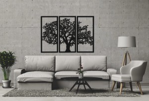 DEKORACYJNY TRYPTYK AŻUROWY, DRZEWO ŻYCIA, DEKORACJA ŚCIENNA 3D, ORNAMENT, 80 x 120 cm, CZARNY