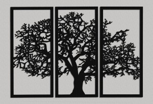 DEKORACYJNY TRYPTYK AŻUROWY, DRZEWO ŻYCIA, DEKORACJA ŚCIENNA 3D, ORNAMENT, 80 x 120 cm, CZARNY