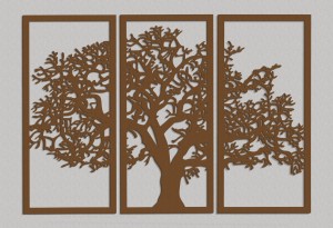 DEKORACYJNY TRYPTYK AŻUROWY, DRZEWO ŻYCIA, DEKORACJA ŚCIENNA 3D, ORNAMENT, 80 x 120 cm, CZARNY