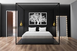 DEKORACYJNY TRYPTYK AŻUROWY, DRZEWO ŻYCIA, DEKORACJA ŚCIENNA 3D, ORNAMENT, 80 x 120 cm, CZARNY