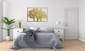 DEKORACYJNY TRYPTYK AŻUROWY, DRZEWO ŻYCIA, DEKORACJA ŚCIENNA 3D, ORNAMENT, 80 x 120 cm, CZARNY