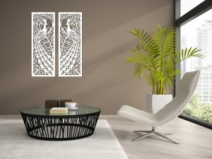 DEKORACYJNE PANELE AŻUROWE, PAW, SECESJA, ART NOUVEAU, DEKORACJA ŚCIENNA 3D, ORNAMENT, BIAŁY