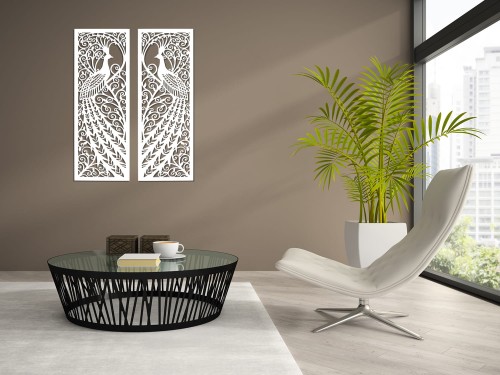 DEKORACYJNE PANELE AŻUROWE, PAW, SECESJA, ART NOUVEAU, DEKORACJA ŚCIENNA 3D, ORNAMENT, BIAŁY