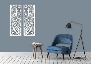 DEKORACYJNE PANELE AŻUROWE, PAW, SECESJA, ART NOUVEAU, DEKORACJA ŚCIENNA 3D, ORNAMENT, BIAŁY