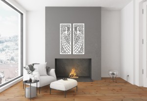 DEKORACYJNE PANELE AŻUROWE, PAW, SECESJA, ART NOUVEAU, DEKORACJA ŚCIENNA 3D, ORNAMENT, BIAŁY