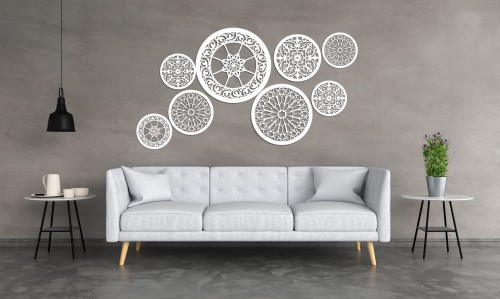 DEKORACYJNE PANELE AŻUROWE, ZESTAW 8 ROZET, PIĘKNA DEKORACJA ŚCIENNA 3D, BIAŁY