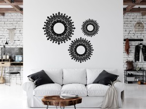 DEKORACYJNE PANELE AŻUROWE, ZESTAW 3 ROZET, PIĘKNA DEKORACJA ŚCIENNA 3D, ORNAMENT , CZARNY