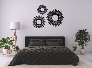 DEKORACYJNE PANELE AŻUROWE, ZESTAW 3 ROZET, PIĘKNA DEKORACJA ŚCIENNA 3D, ORNAMENT , CZARNY