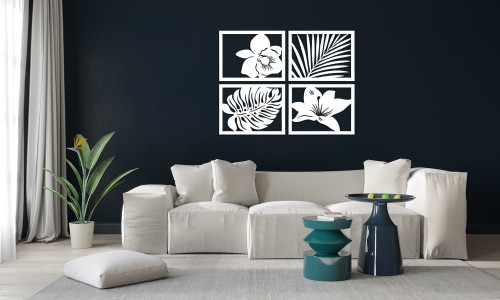 DEKORACYJNE PANELE AŻUROWE,  MONSTERA, PALMA, STORCZYK, STYL TROPIKALNY, DŻUNGLA, DEKORACJA ŚCIENNA 3D, BIAŁY