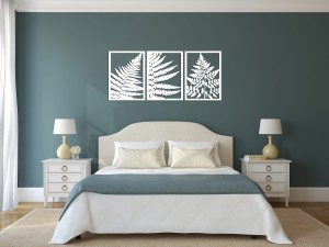 DEKORACYJNY TRYPTYK AŻUROWY, LIŚĆ PAPROCI, DEKORACJA ŚCIENNA 3D, ORNAMENT, PANELE AŻUROWE, 76 x 172 cm, BIAŁY