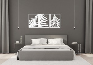 DEKORACYJNY TRYPTYK AŻUROWY, LIŚĆ PAPROCI, DEKORACJA ŚCIENNA 3D, ORNAMENT, PANELE AŻUROWE, 76 x 172 cm, BIAŁY
