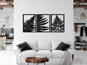 DEKORACYJNY TRYPTYK AŻUROWY, LIŚĆ PAPROCI, DEKORACJA ŚCIENNA 3D, ORNAMENT, PANELE AŻUROWE, 76 x 172 cm, BIAŁY