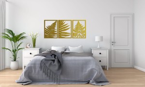 DEKORACYJNY TRYPTYK AŻUROWY, LIŚĆ PAPROCI, DEKORACJA ŚCIENNA 3D, ORNAMENT, PANELE AŻUROWE, 76 x 172 cm, BIAŁY