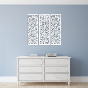 AŻUROWY TRYPTYK DEKORACYJNY, ALESSANDRIA, VINTAGE, RETRO, PANELE AŻUROWE, ORNAMENT, DEKORACJA ŚCIENNA 3D, BIAŁY