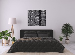 AŻUROWY TRYPTYK DEKORACYJNY, ALESSANDRIA, VINTAGE, RETRO, PANELE AŻUROWE, ORNAMENT, DEKORACJA ŚCIENNA 3D, BIAŁY