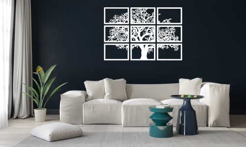 DEKORACYJNY TRYPTYK AŻUROWY, DRZEWO ŻYCIA, DEKORACJA ŚCIENNA 3D, MOZAIKA, ORNAMENT, 90 x 132 cm, BIAŁY