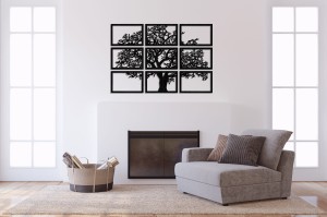 DEKORACYJNY TRYPTYK AŻUROWY, DRZEWO ŻYCIA, DEKORACJA ŚCIENNA 3D, MOZAIKA, ORNAMENT, 90 x 132 cm, BIAŁY