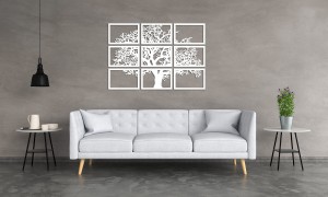 DEKORACYJNY TRYPTYK AŻUROWY, DRZEWO ŻYCIA, DEKORACJA ŚCIENNA 3D, MOZAIKA, ORNAMENT, 90 x 132 cm, BIAŁY