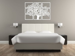 DEKORACYJNY TRYPTYK AŻUROWY, DRZEWO ŻYCIA, DEKORACJA ŚCIENNA 3D, MOZAIKA, ORNAMENT, 90 x 132 cm, BIAŁY