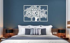 DEKORACYJNY TRYPTYK AŻUROWY, DRZEWO ŻYCIA, DEKORACJA ŚCIENNA 3D, MOZAIKA, ORNAMENT, 90 x 132 cm, BIAŁY