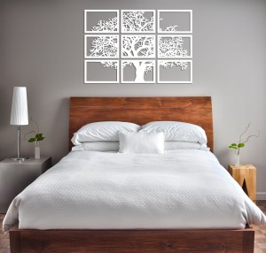 DEKORACYJNY TRYPTYK AŻUROWY, DRZEWO ŻYCIA, DEKORACJA ŚCIENNA 3D, MOZAIKA, ORNAMENT, 90 x 132 cm, BIAŁY