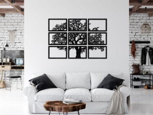 DEKORACYJNY TRYPTYK AŻUROWY, DRZEWO ŻYCIA, DEKORACJA ŚCIENNA 3D, MOZAIKA, ORNAMENT, 90 x 132 cm, BIAŁY