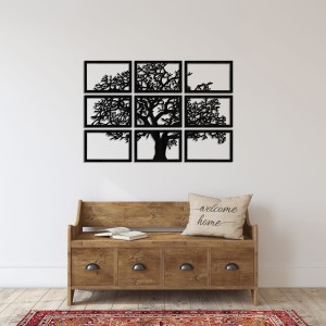 DEKORACYJNY TRYPTYK AŻUROWY, DRZEWO ŻYCIA, DEKORACJA ŚCIENNA 3D, MOZAIKA, ORNAMENT, 90 x 132 cm, BIAŁY