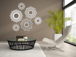 DEKORACYJNE PANELE AŻUROWE, ZESTAW 6 ROZET, PIĘKNA OZDOBA ŚCIENNA 3D , ORNAMENT , CZARNY